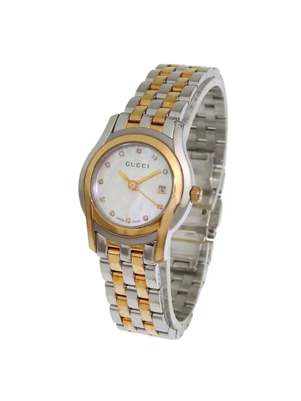 Gucci Class Stainless Steel Quartz Analog Display White Shell Dial Watch